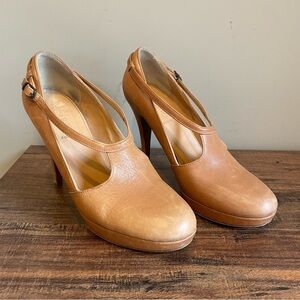 J. Crew GREER Tan Leather Platform Pumps Buckle